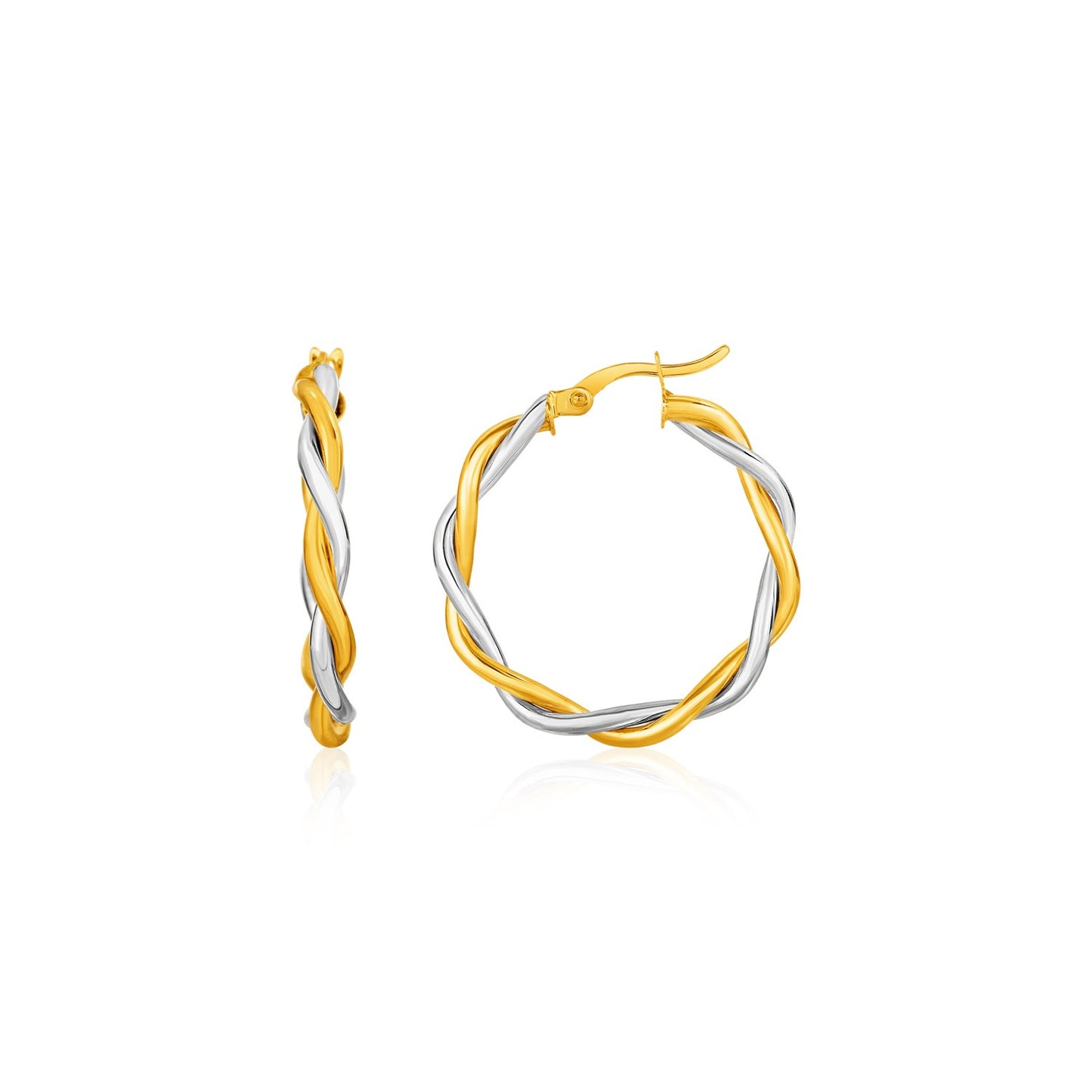 Two Tone Twisted Wire Round Hoop Earrings in 10k Gold