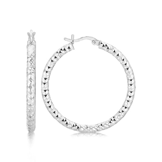 Sterling Silver Faceted Motif Hoop Earrings