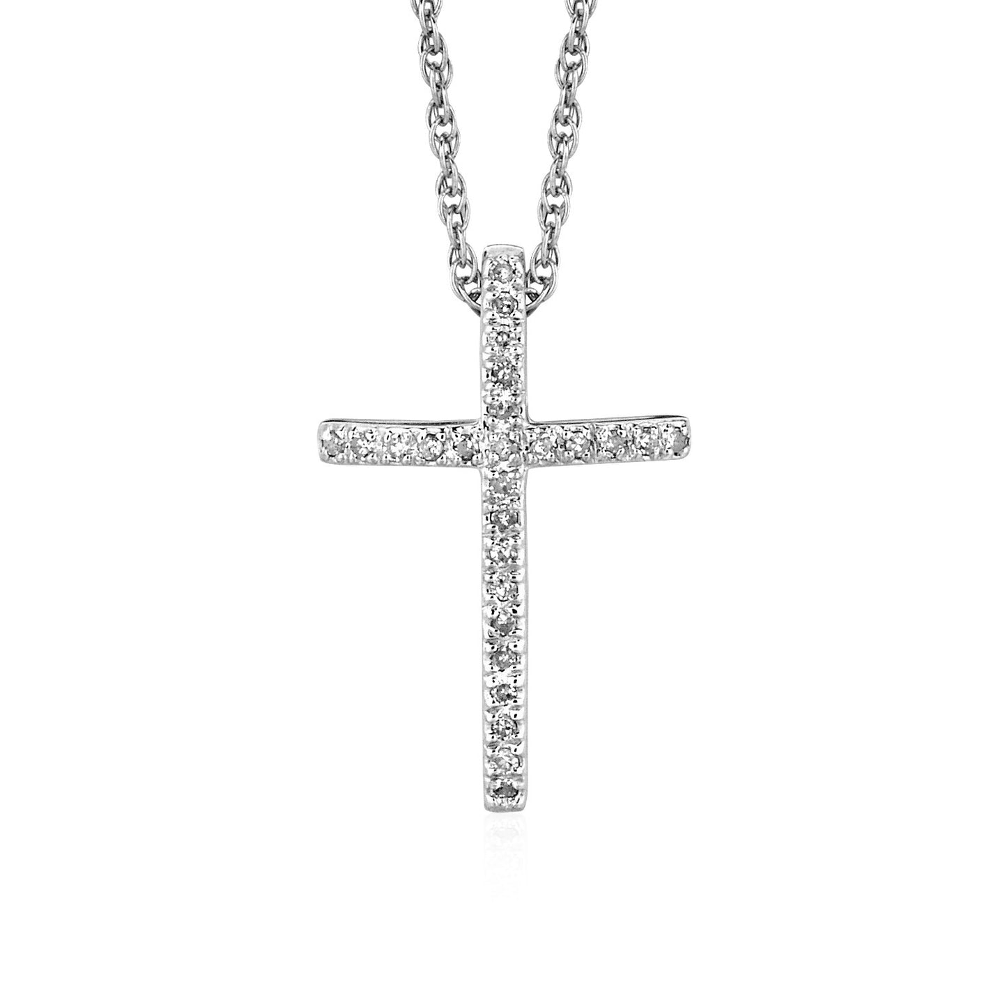 Sterling Silver Narrow Cross Pendant with Diamonds