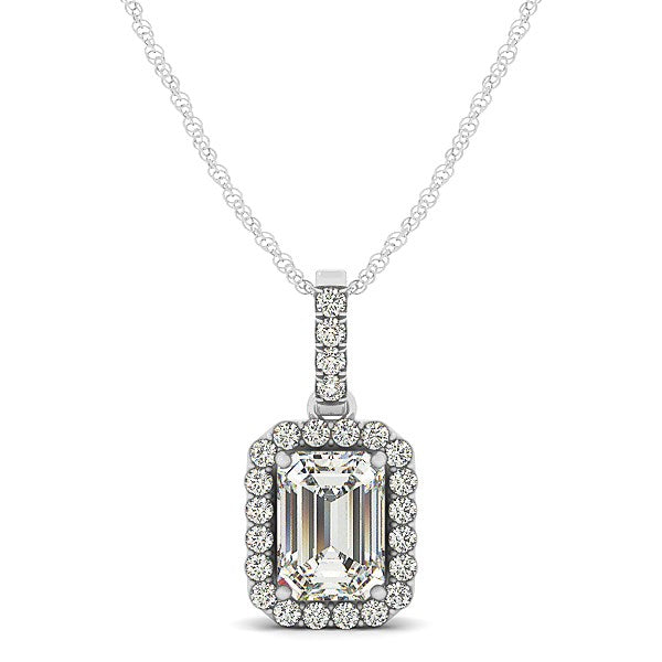 1 1/5 CT. T.W Diamond Halo Pendant With Emerald Center in 14k White Gold