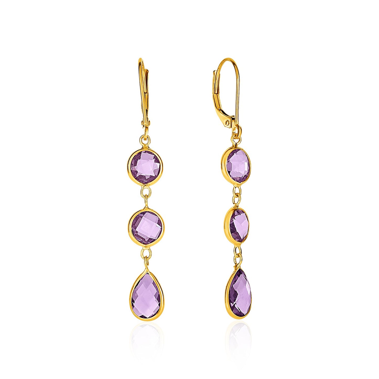 Amethyst Drop Earrings in 14k Yellow Gold