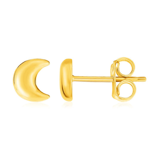 14k Yellow Gold Post Earrings with Moon Motif