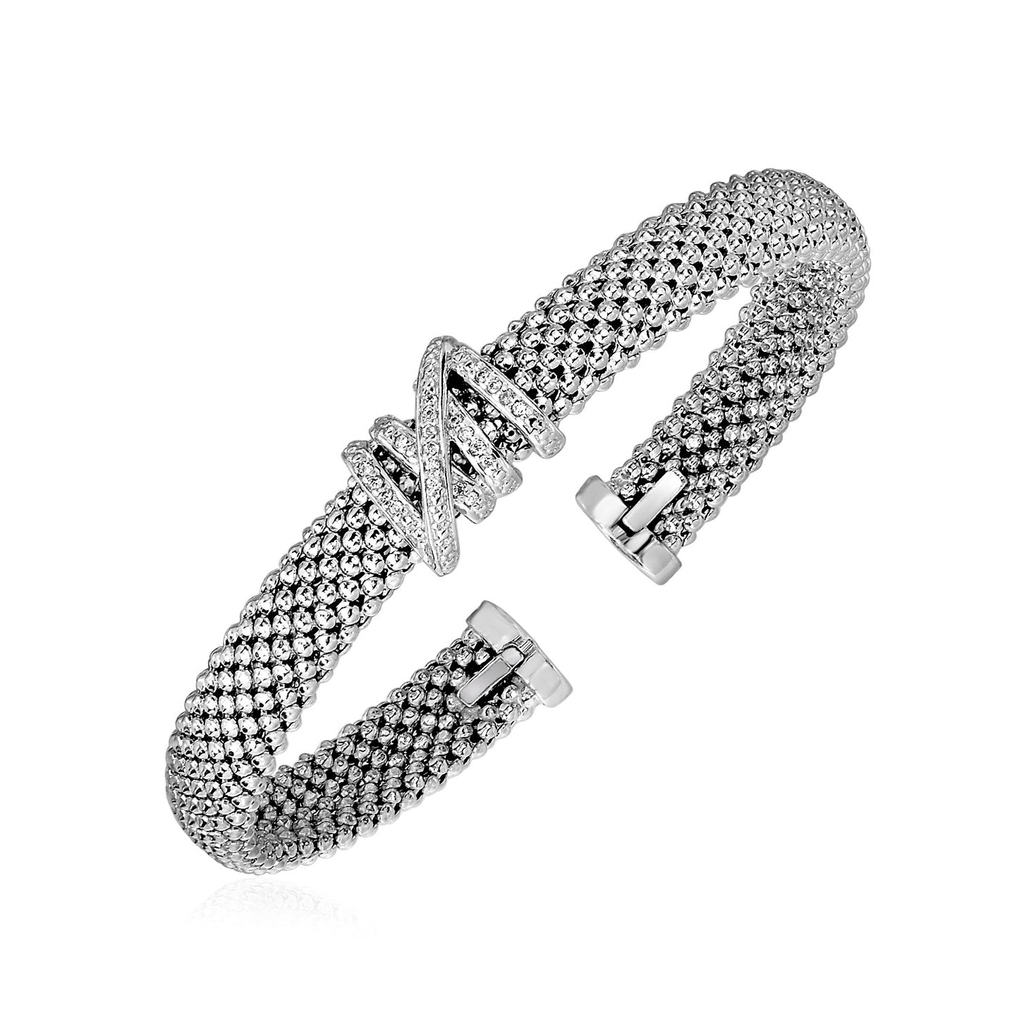 Sterling Silver Popcorn Texture Cuff with Diamonds