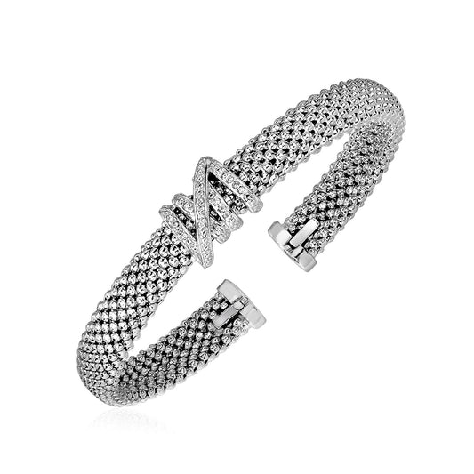 Sterling Silver Popcorn Texture Cuff with Diamonds