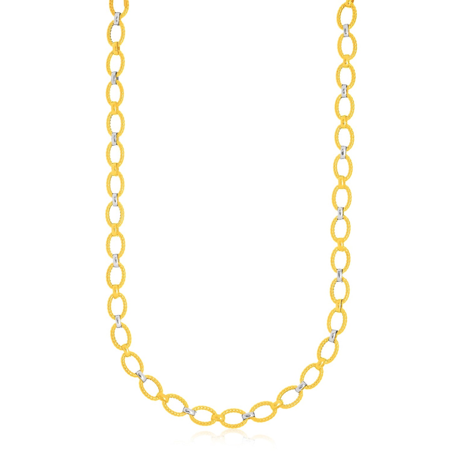 14k Two Tone Gold Textured Oval Link Necklace