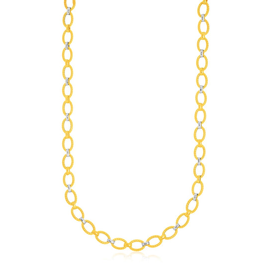 14k Two Tone Gold Textured Oval Link Necklace