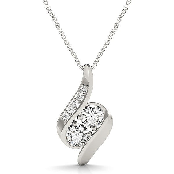 3/4 CT. T.W Two Stone Curved Style Diamond Pendant in 14k White Gold