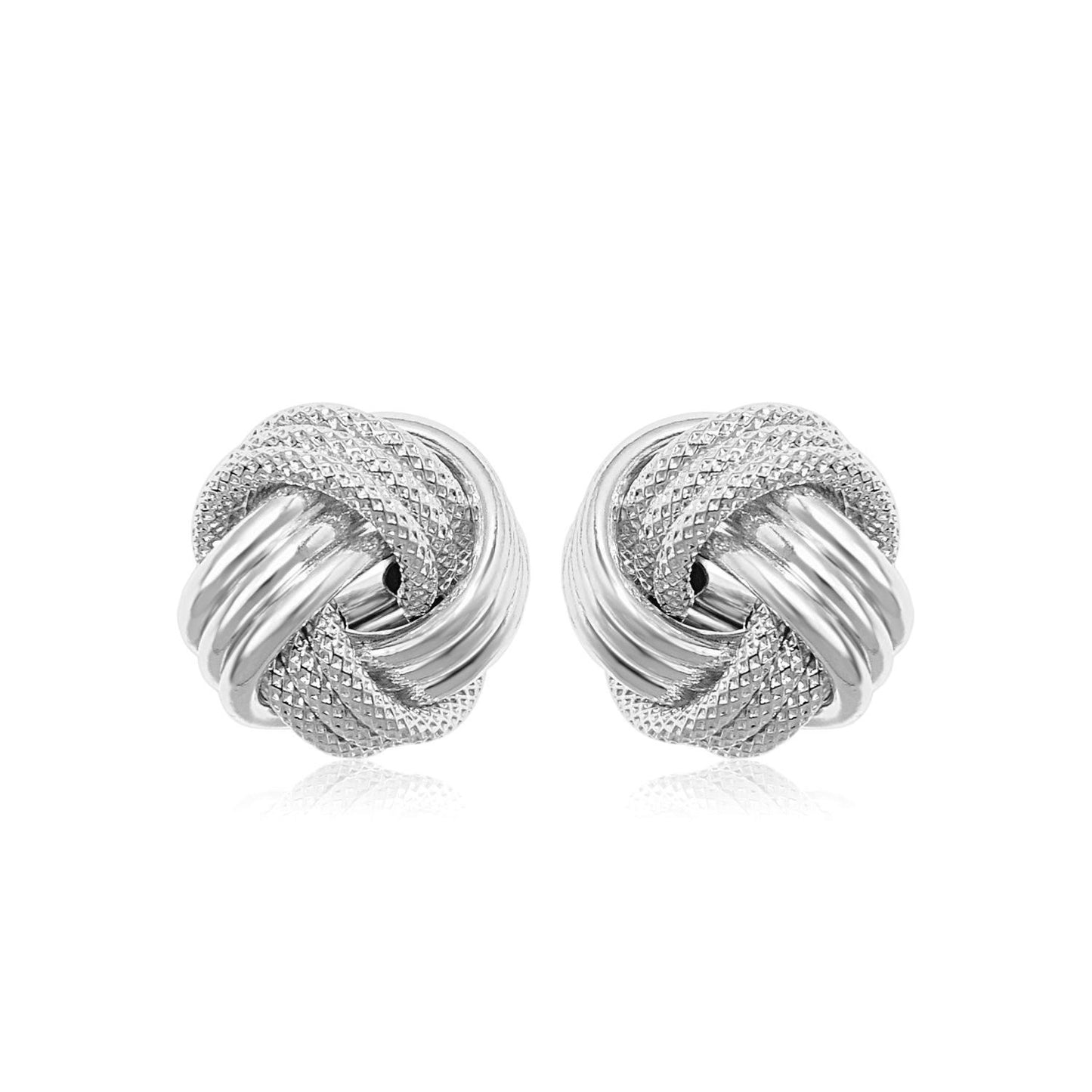 14k White Gold Textured Love Knot Earrings