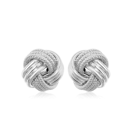 14k White Gold Textured Love Knot Earrings