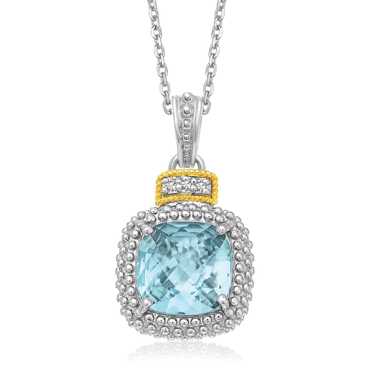 18k Gold & Silver Blue Topaz & Diamond Pendant