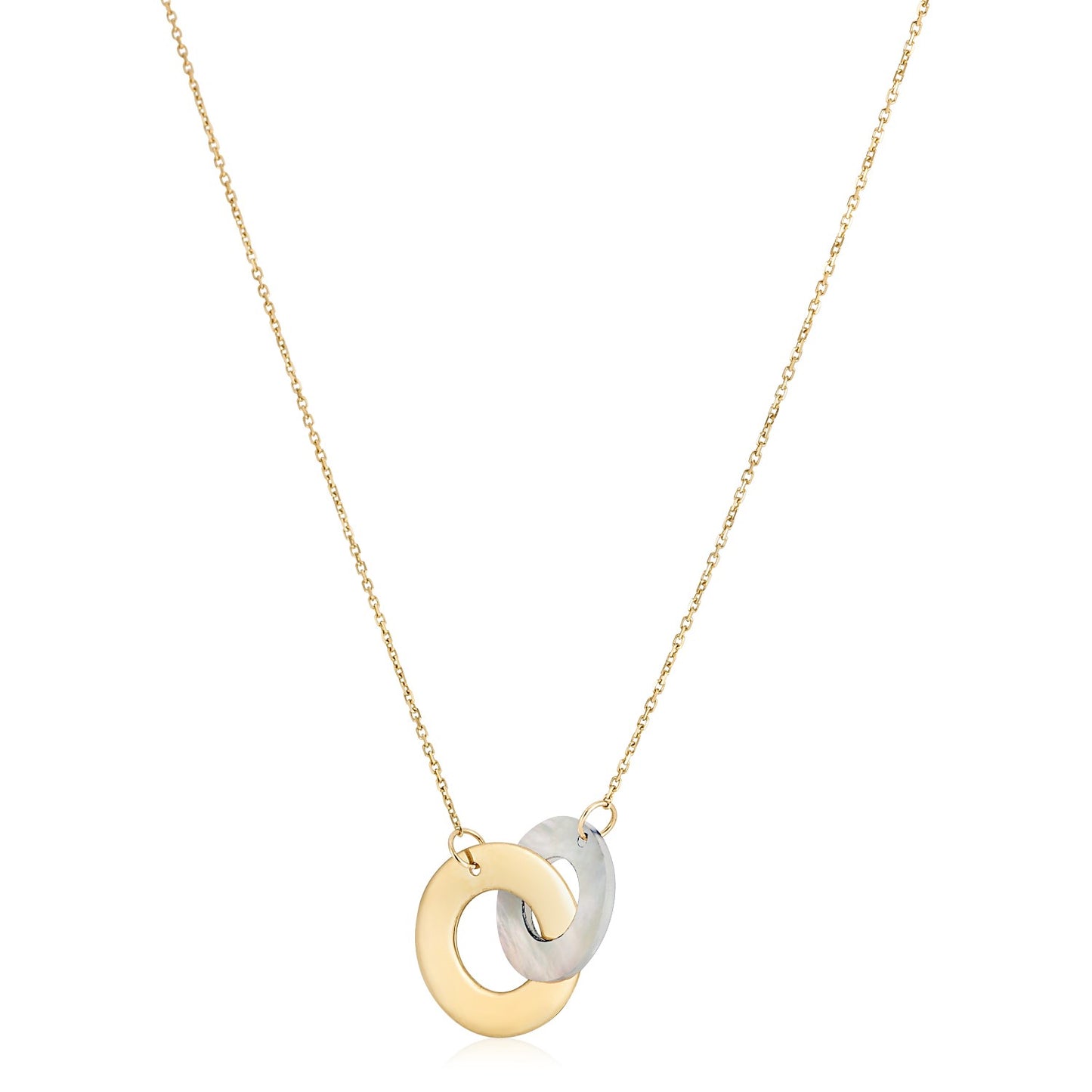 14k Yellow Gold Linked Mother of Pearl Circles Necklace