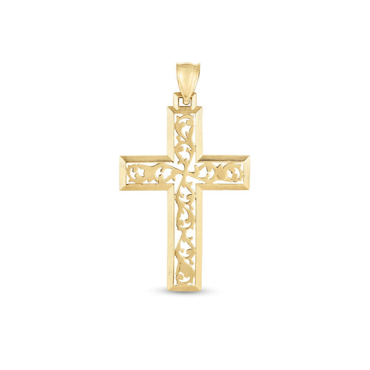 Vine Cross Pendant in 14k Yellow Gold