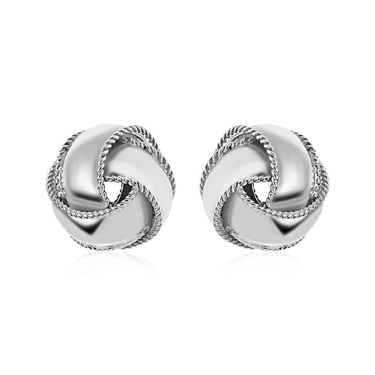 Sterling Silver Textured and Polished Love Knot Earrings (13mm)