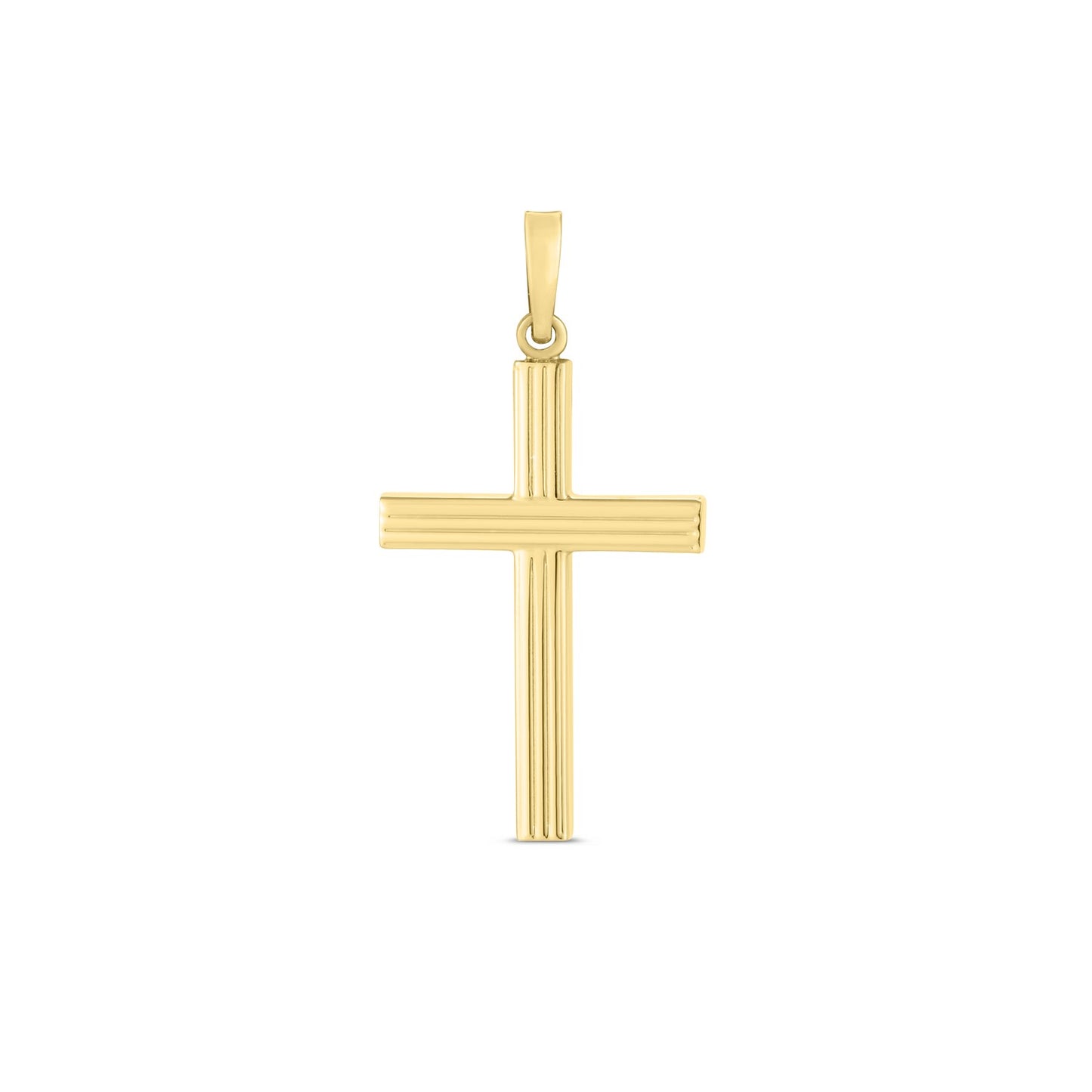 High Polish Ribber Cross Pendant in 14k Yellow Gold