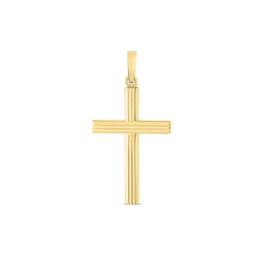 High Polish Ribber Cross Pendant in 14k Yellow Gold