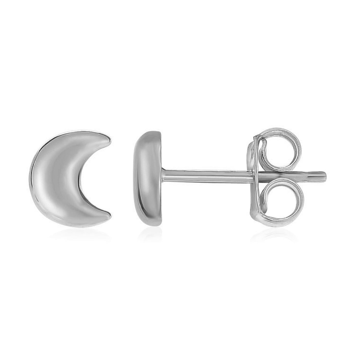 14k White Gold Post Earrings with Moon Motif