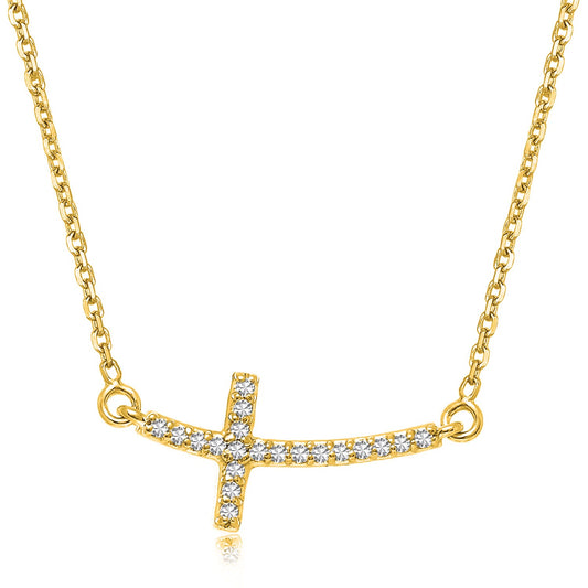 1/10 CT. T.W Diamond Curved Cross Necklace in 14k Yellow Gold