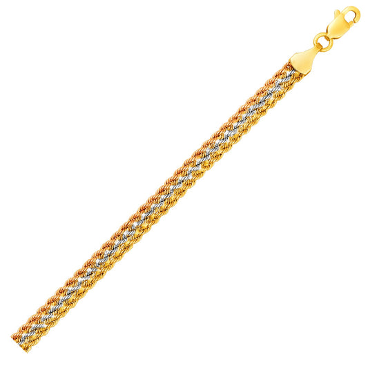 10k Tri-Gold Multi-Strand Rope Chain Bracelet