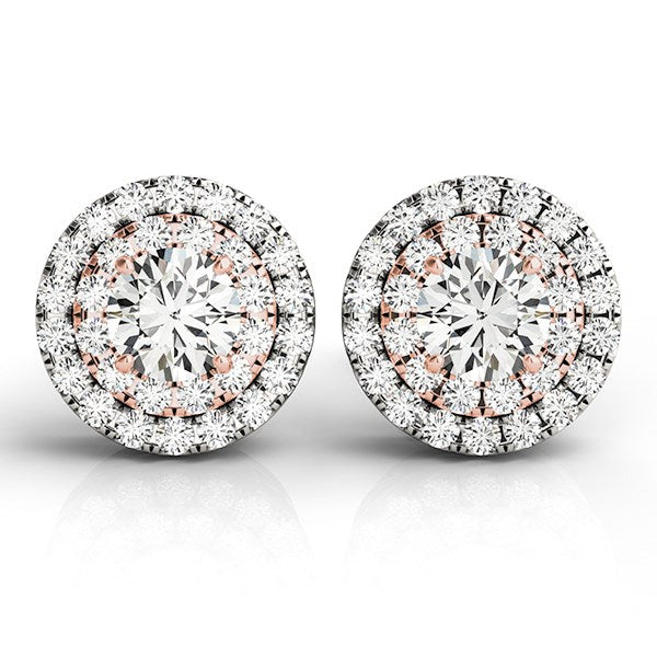 3/4 CT. T.W Round Halo Diamond Earrings in 14k White and Rose Gold