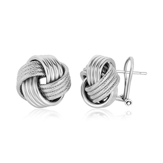 Sterling Silver Groove Textured Love Knot Earrings (14mm)