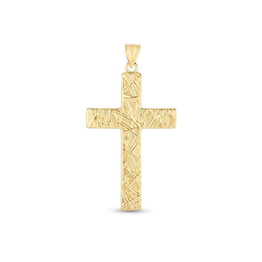 High Polish Textured Cross Pendant in 14k Yellow Gold