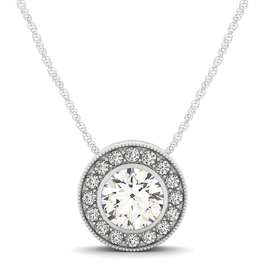 5/8 CT. T.W Diamond Halo with Center Bezel Necklace in 14k White Gold