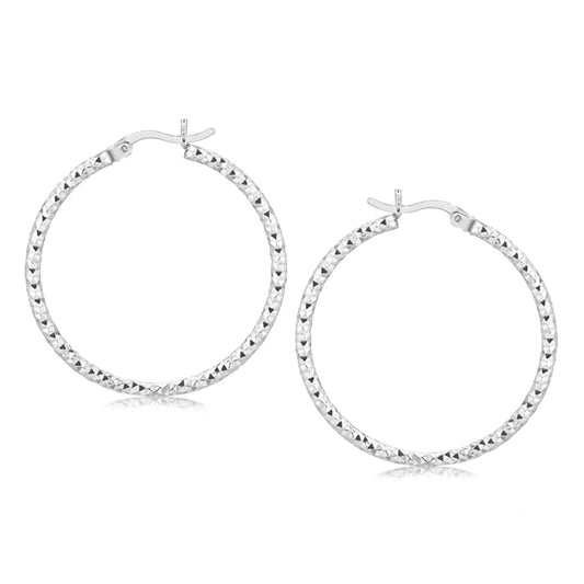 Sterling Silver Woven Style Polished Hoop Earrings