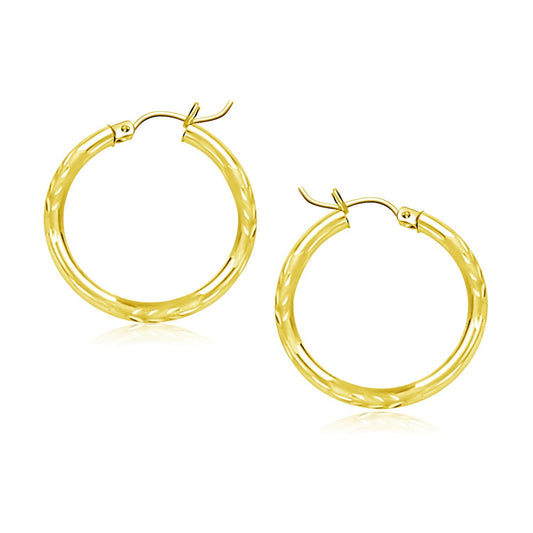 10k Yellow Gold Diamond Cut Hoop Earrings