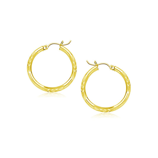 10k Yellow Gold Diamond Cut Hoop Earrings