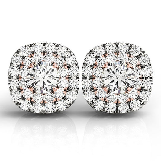 3/4 CT. T.W Cushion Halo Diamond Earrings in 14k White and Rose Gold