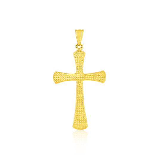 Cross Pendant with Beaded Texture in 14 Yellow Gold