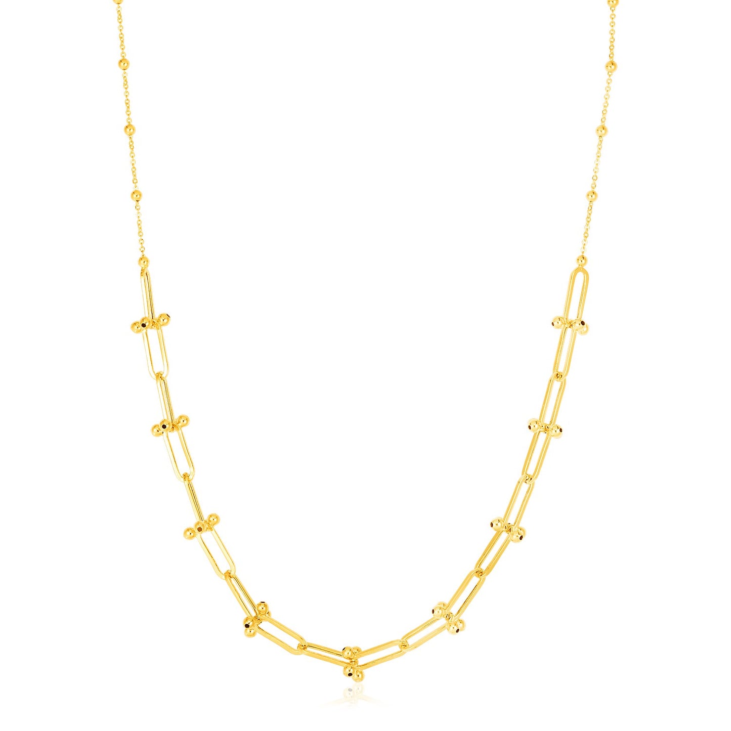 14k Yellow Gold Beaded Paperclip Link Necklace