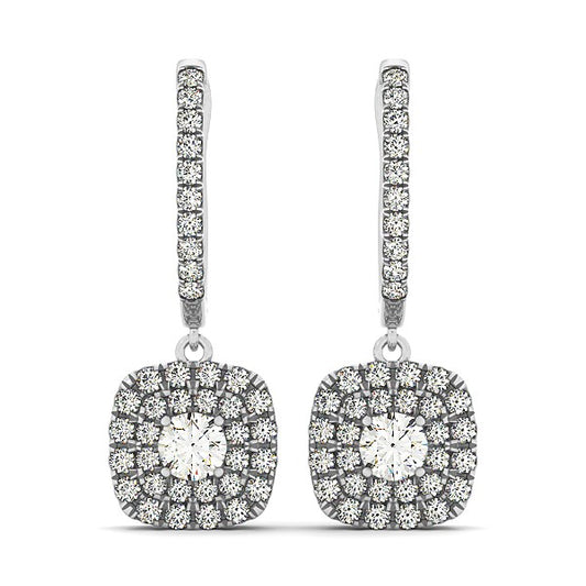 3/4 CT. T.W Double Halo Cushion Shaped Diamond Earrings in 14k White Gold