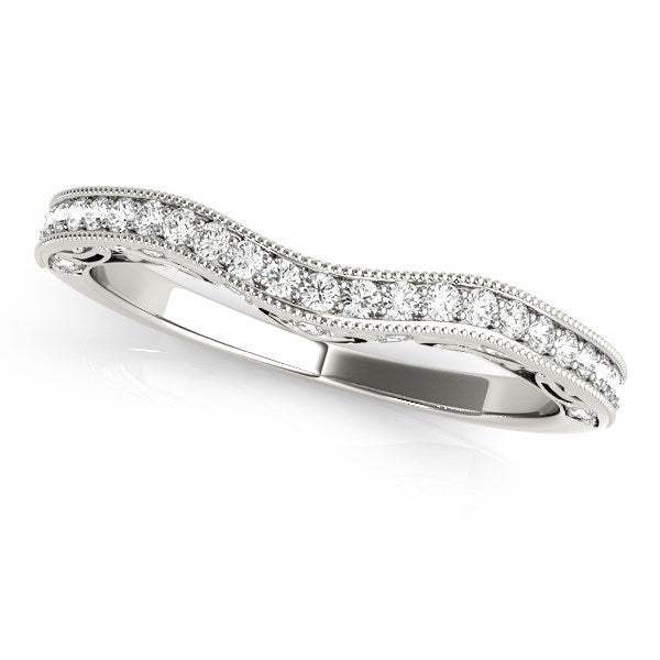 1/5 CT. T.W. Milgrain Curved Diamond Wedding Band in 14k White Gold