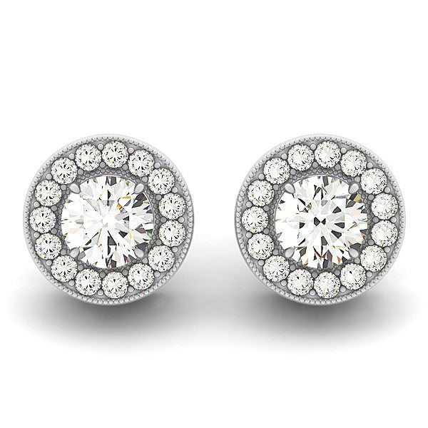 3/4 CT. T.W Milgrain Border Diamond Halo Earrings in 14k White Gold