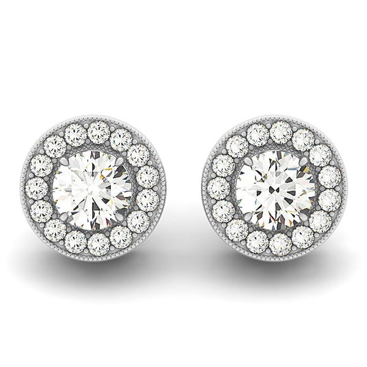 3/4 CT. T.W Milgrain Border Diamond Halo Earrings in 14k White Gold