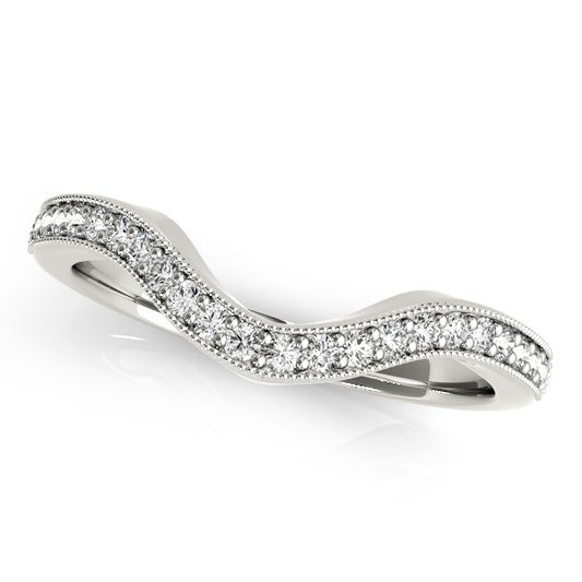 1/5 CT. T.W. Milgrain Border Curved Diamond Wedding Band in 14k White Gold