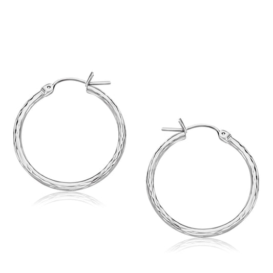 14k White Gold Diamond Cut Hoop Earrings