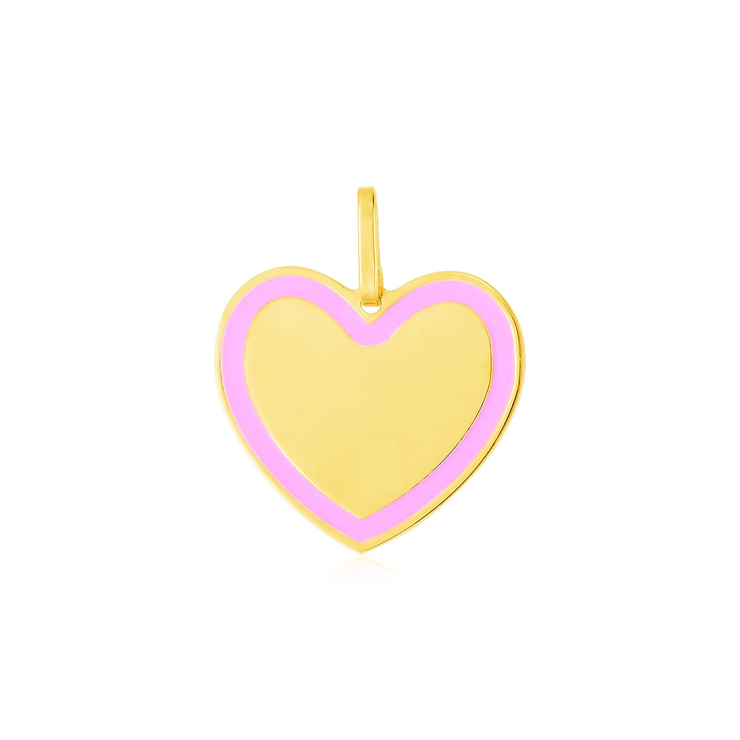 14k Yellow Gold and Pink Enamel Heart Pendant