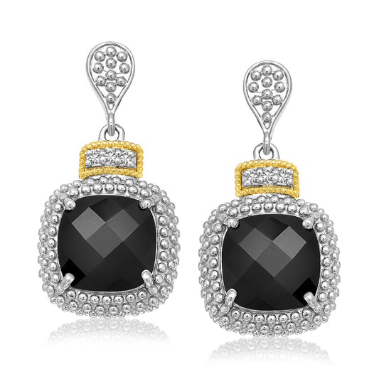 18k Gold & Sterling Silver Black Onyx & Diamond Earrings