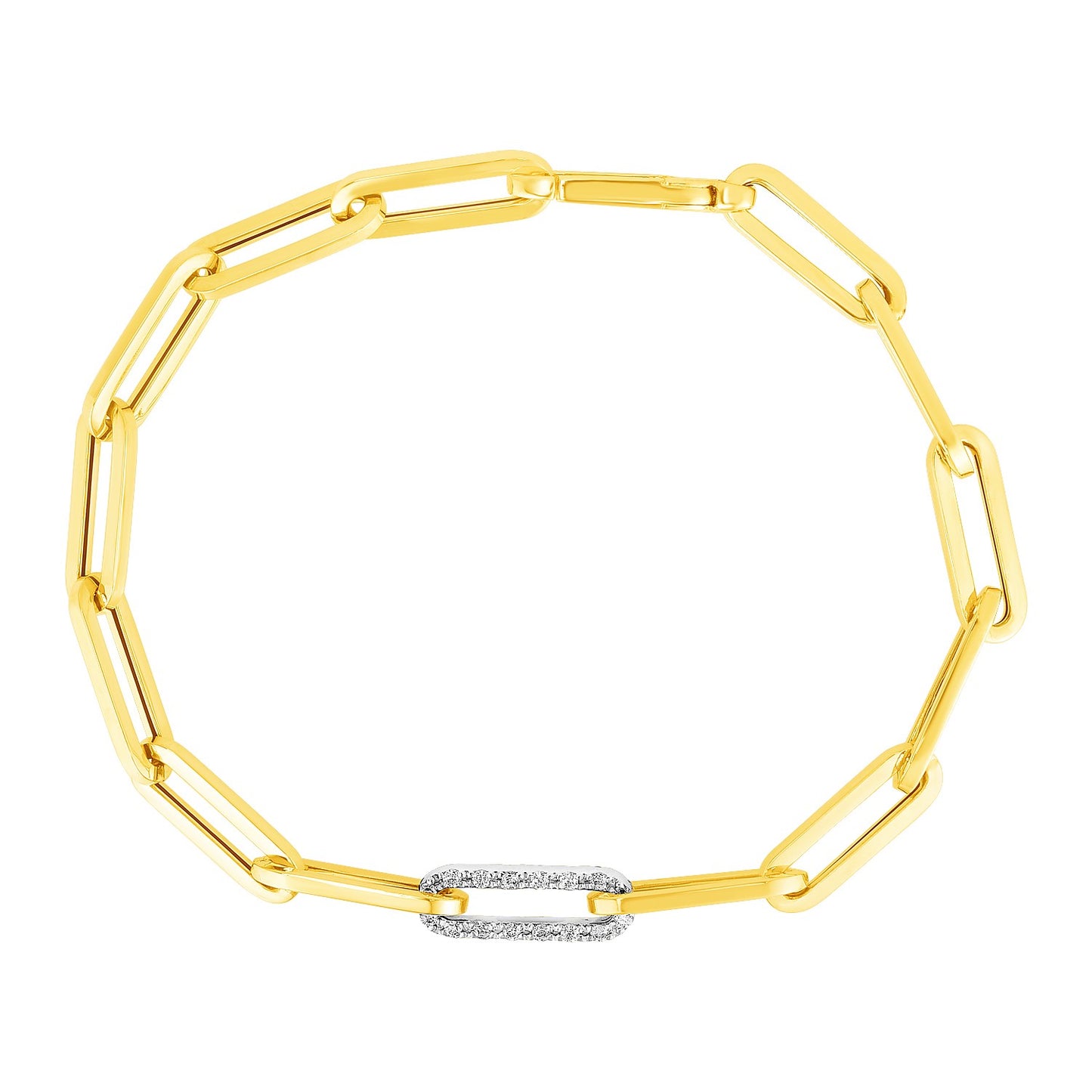 14k Yellow Gold Paperclip Bracelet with Diamonds