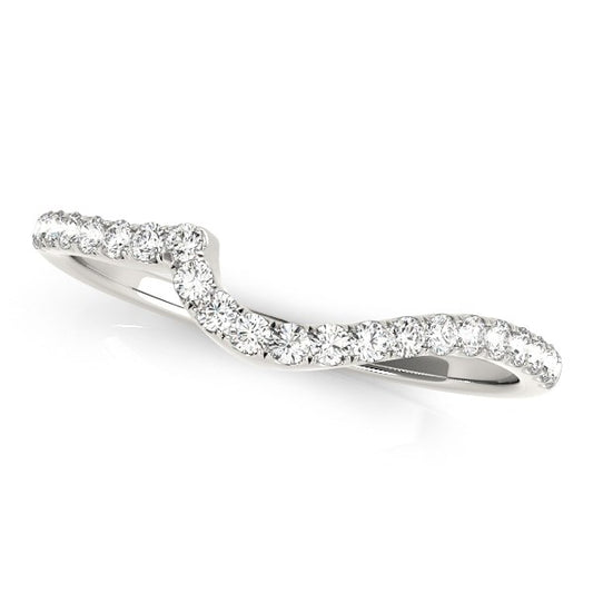 1/5 CT. T.W. Round Pave Setting Curved Diamond Wedding Band in 14k White Gold