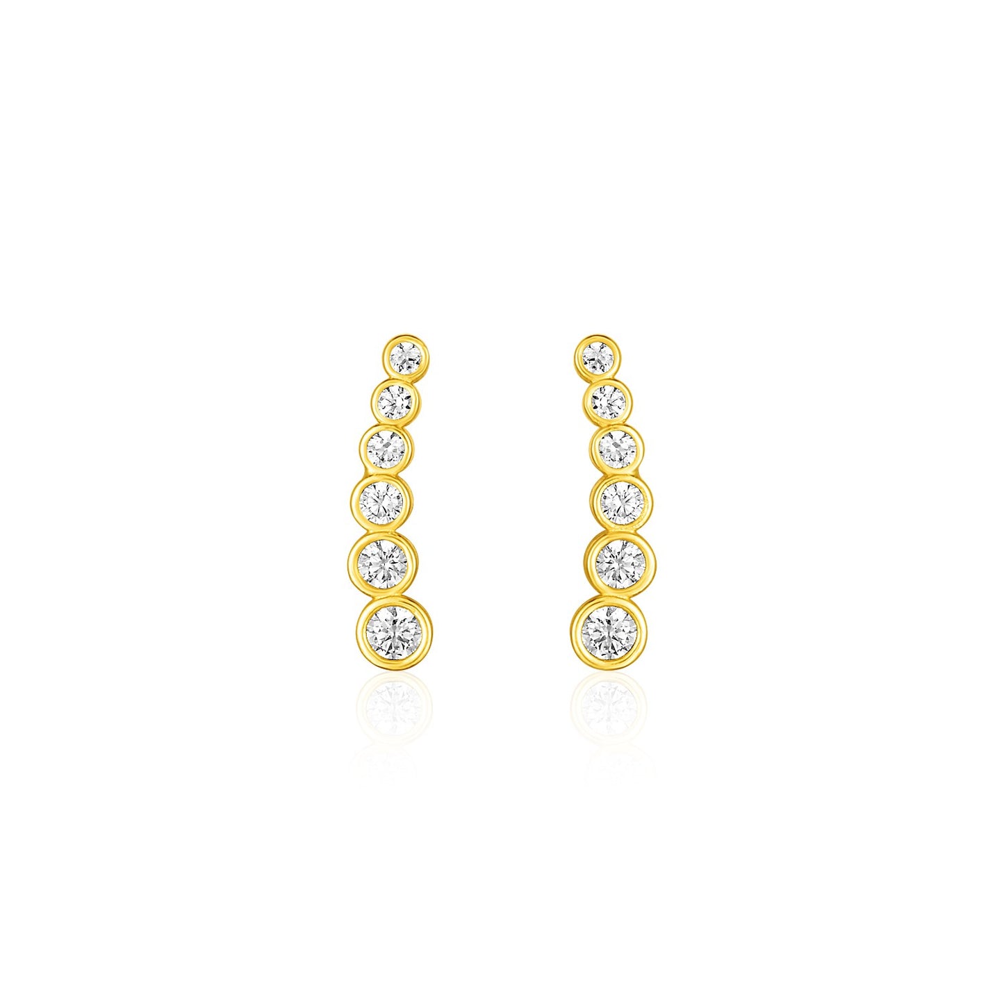 14k Yellow Gold Graduated Cubic Zirconia Climber Post Earrings