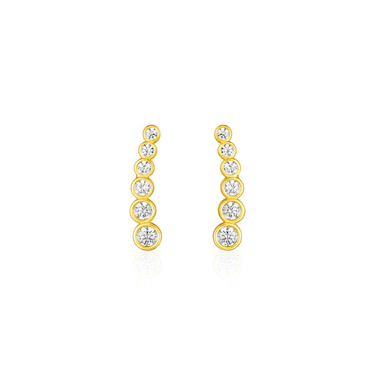 14k Yellow Gold Graduated Cubic Zirconia Climber Post Earrings