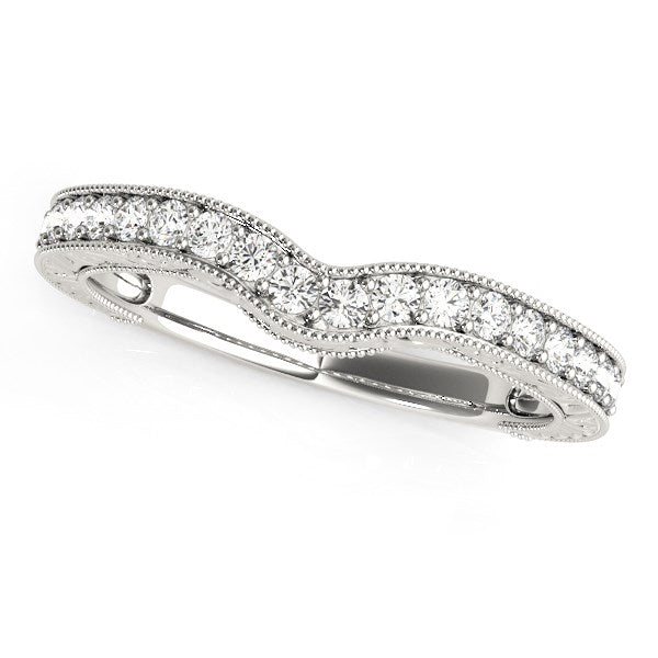 1/4 CT. T.W. Bead Border Curved Diamond Wedding Band in 14k White Gold