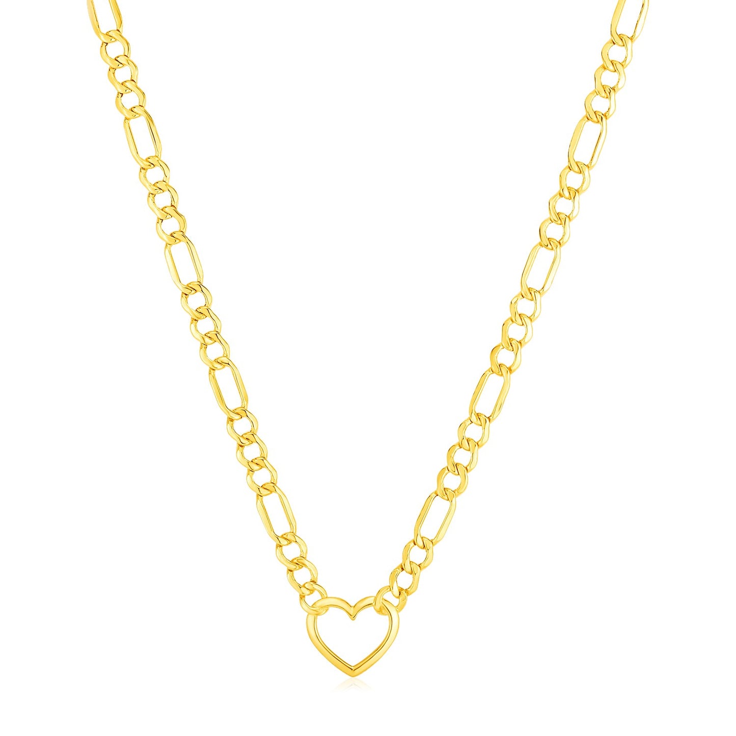 14k Yellow Gold Figaro Necklace with Heart