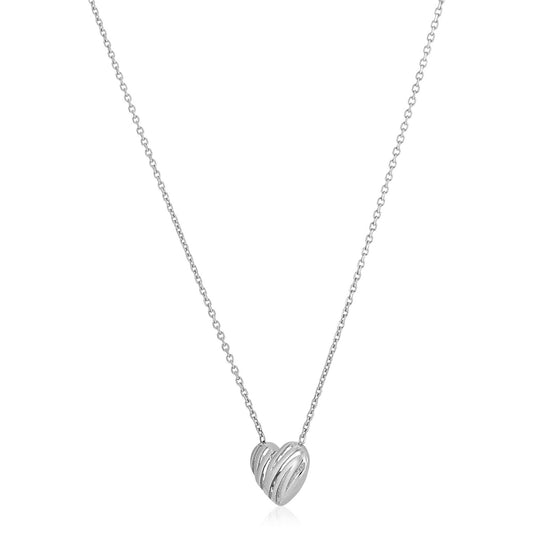 14k White Gold Polished Textured Heart Necklace