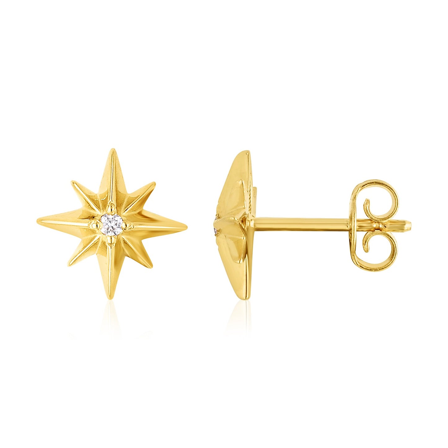 14K Yellow Gold Polished North Star Diamond Earrings