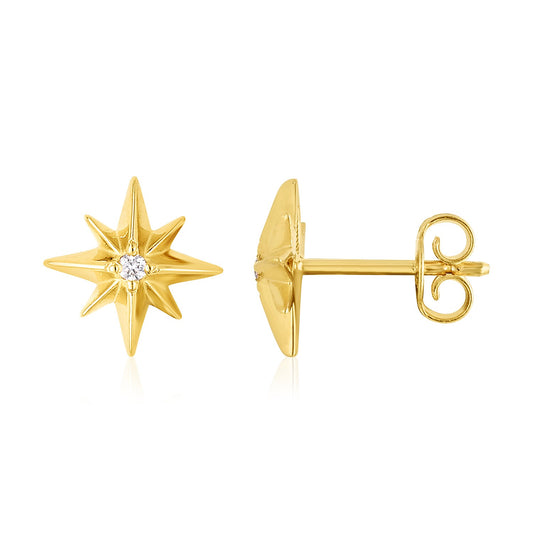 14K Yellow Gold Polished North Star Diamond Earrings