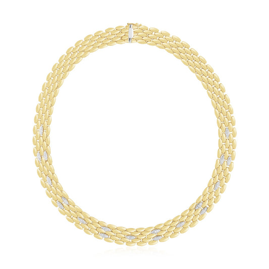 14k Two Tone Gold Polished Diamond Panther Link Necklace